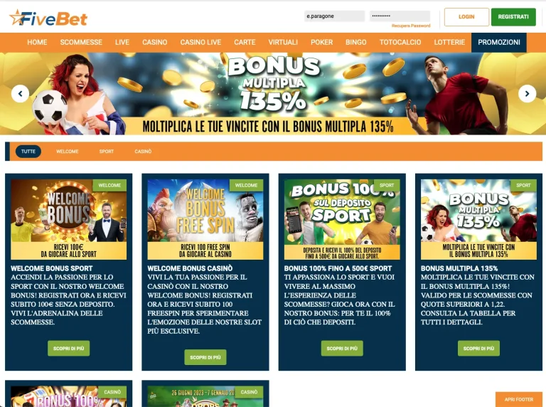 Bonus multipla 135 per cento Fivebet